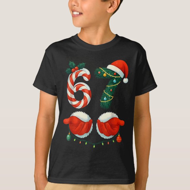 Camiseta Funny 67 Meme Santa Hand Christmas Pajamas Men Wom (Anverso)