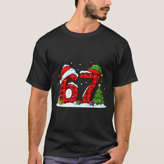 Camiseta Funny 67 Meme Six Seven Christmas Buffalo Red Plai (Anverso)
