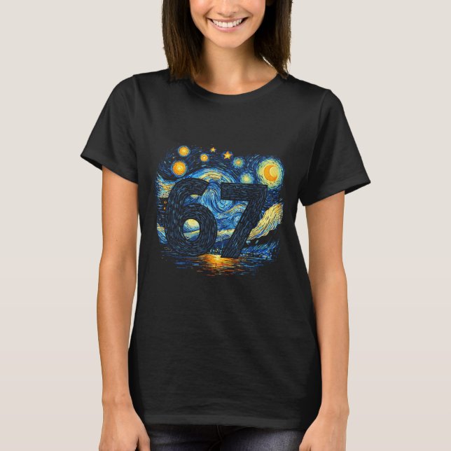 Camiseta Funny 67 Meme Six Seven Starry Art Night  (Anverso)
