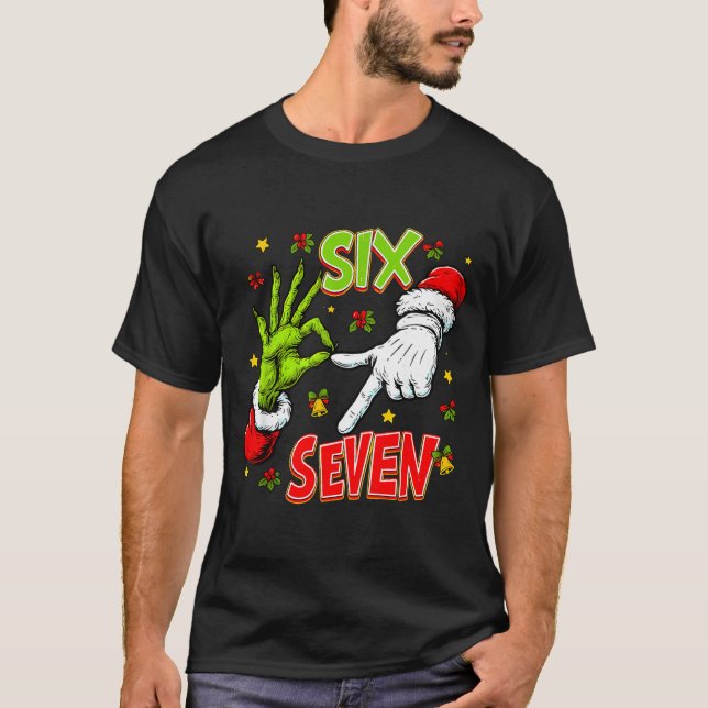 Camiseta Funny 67 Santa Hand Christmas Six Seven Meme Teens (Anverso)