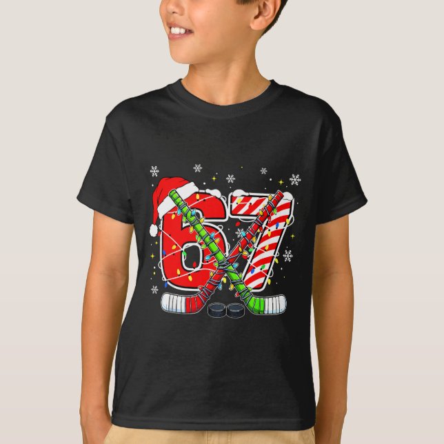 Camiseta Funny 67 Santa Hat Candy Cane Ice Hockey Six Seven (Anverso)