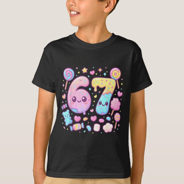 Camiseta Funny 67 Six Seven Candy 6 7 Meme Gen Alpha Kawaii (Anverso)