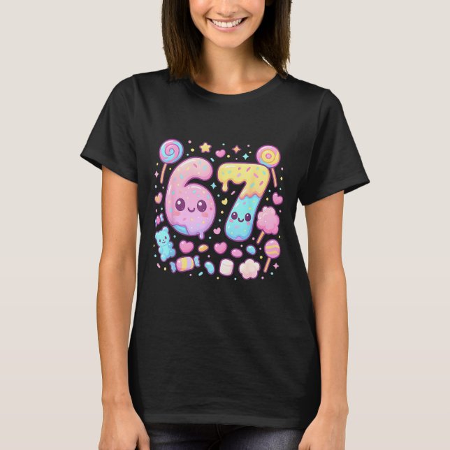 Camiseta Funny 67 Six Seven Candy 6 7 Meme Gen Alpha Kawaii (Anverso)