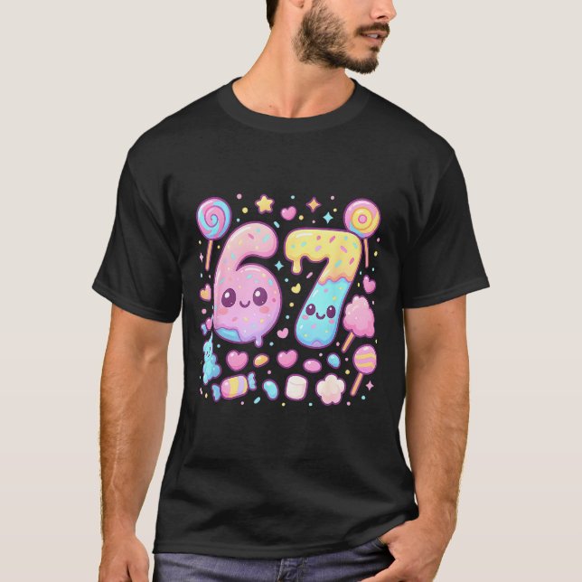 Camiseta Funny 67 Six Seven Candy 6 7 Meme Gen Alpha Kawaii (Anverso)