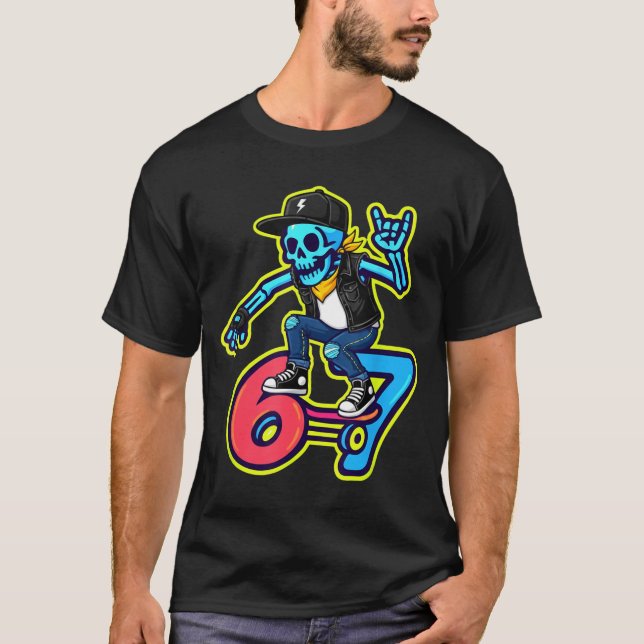 Camiseta Funny 67 Skeleton Skater Meme Retro Skateboarding  (Anverso)