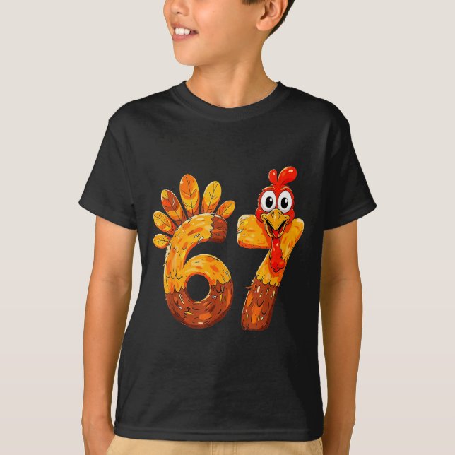 Camiseta Funny 67 Thanksgiving 6 7 Meme Humor Turkey Kids M (Anverso)