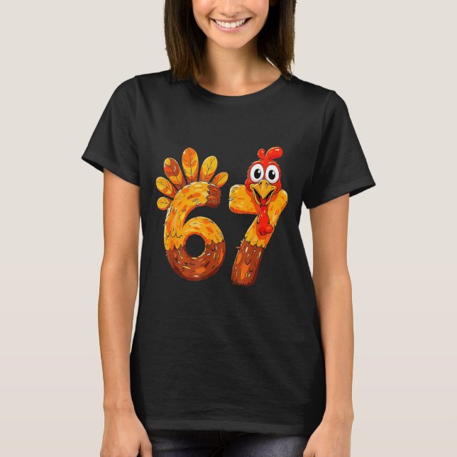 Camiseta Funny 67 Thanksgiving 6 7 Meme Humor Turkey Kids M (Anverso)