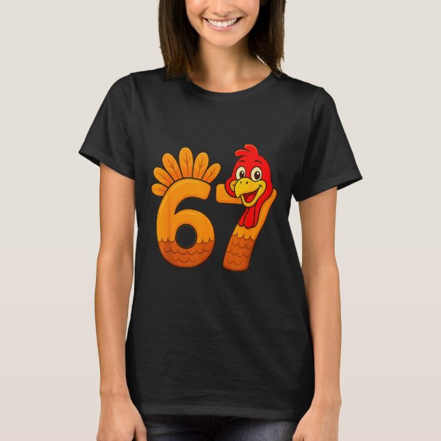 Camiseta Funny 67 Thanksgiving Turkey Face 67 Number  (Anverso)