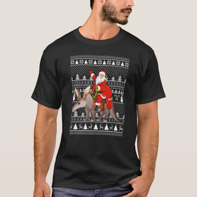 Camiseta Funny Aardvark Lover Santa Riding Aardvark Ugly Ch (Anverso)