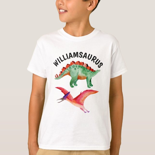 Camiseta Funny acuarela Dinosaurio Nombre personalizado  (Anverso)