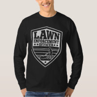 Funny agente de aplicación de ley Dad Lawn Mowing