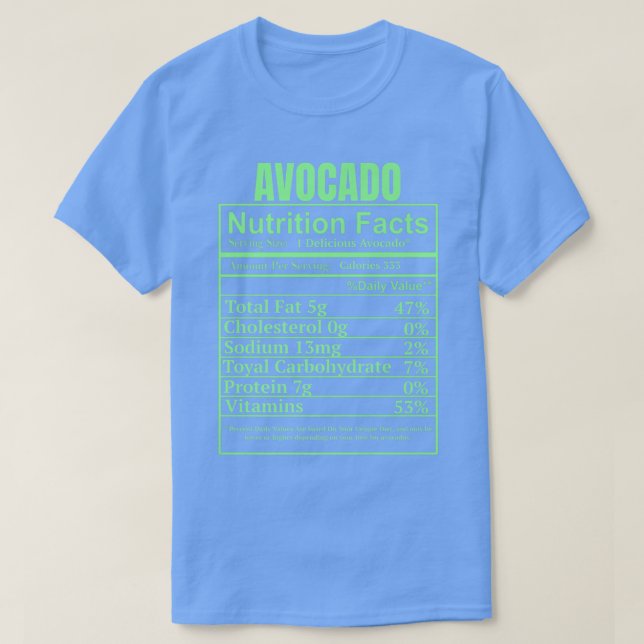 Camiseta Funny Aguacate Nutrición Hechos Labores Funny Agua (Diseño del anverso)