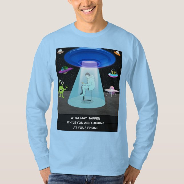Camiseta Funny Alien Abduction Phone Distraction Sci-Fi Hum (Anverso)