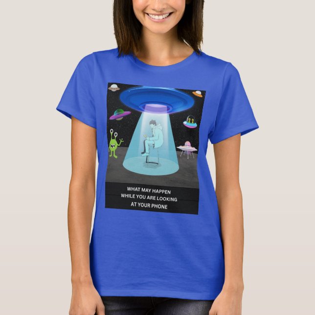 Camiseta Funny Alien Abduction Phone Distraction Sci-Fi Hum (Anverso)