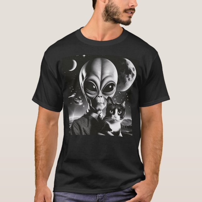 Camiseta Funny Alien and Cat UFO Outer Space Cat Lover Kitt (Anverso)
