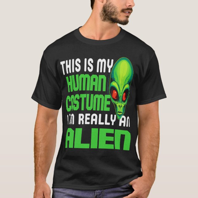 Camiseta Funny Alien Lover Human Costume UFO Halloween Joke (Anverso)