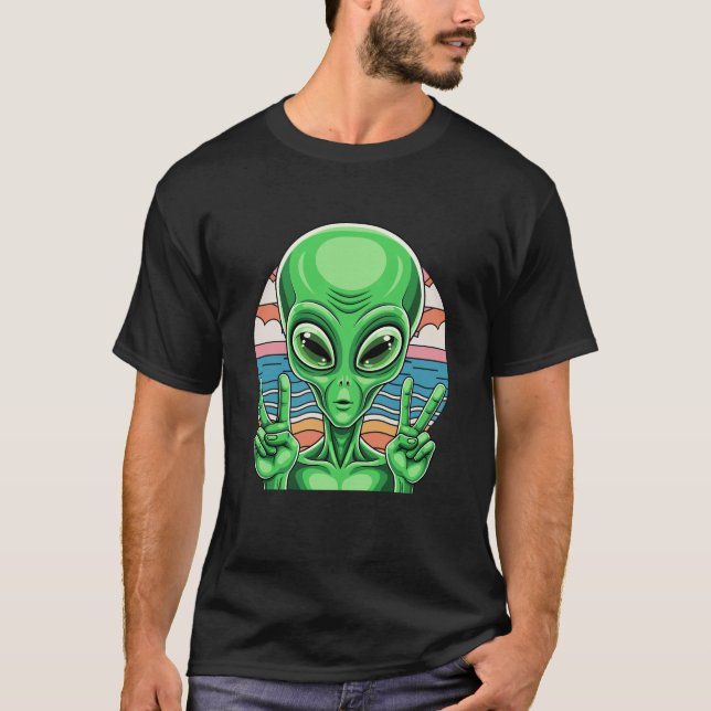 Camiseta Funny Alien Peace Sign Area 51 Design (Anverso)