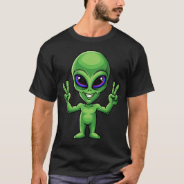 Camiseta Funny Alien Peace Symbol Smiling Humor Cute UFO 