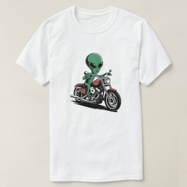 Camiseta Funny Alien Riding Motorcycle (Diseño del anverso)