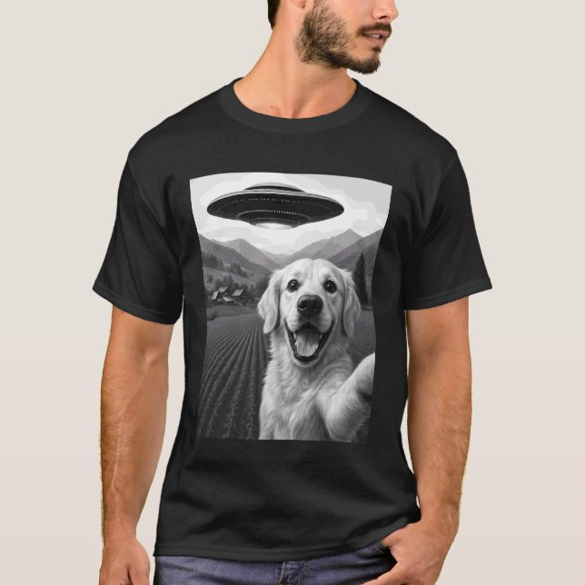 Camiseta Funny Alien UFO Golden Retriever Abduction Selfie (Anverso)