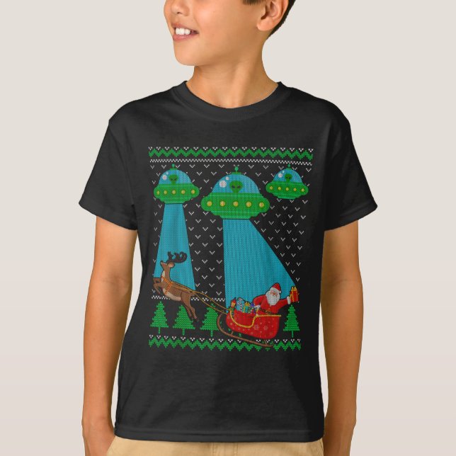 Camiseta Funny Alien Ufo Santa Sleigh Ugly Christmas Sweate (Anverso)