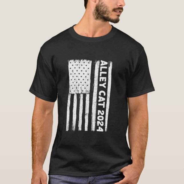 Camiseta Funny Alley Cat 2024 Bandera Americana Electoral P (Anverso)
