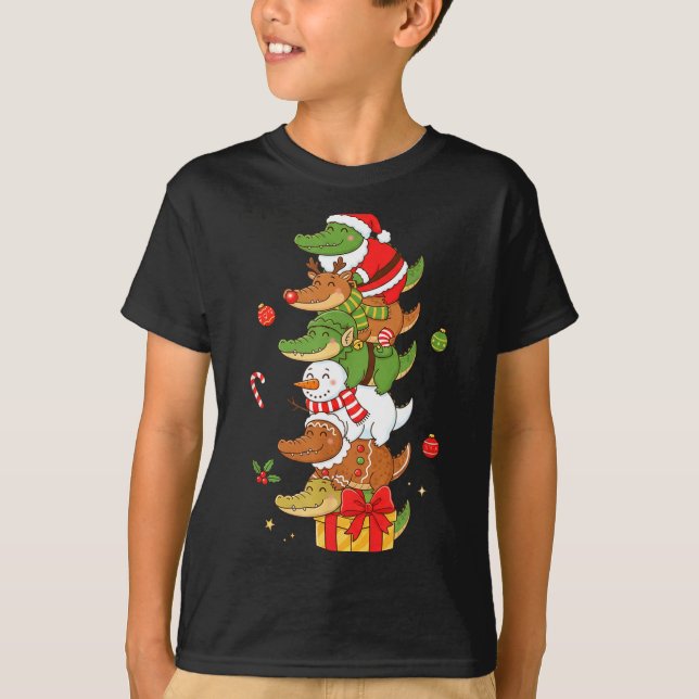 Camiseta Funny Alligator Santa Elf Snowman Christmas Womens (Anverso)