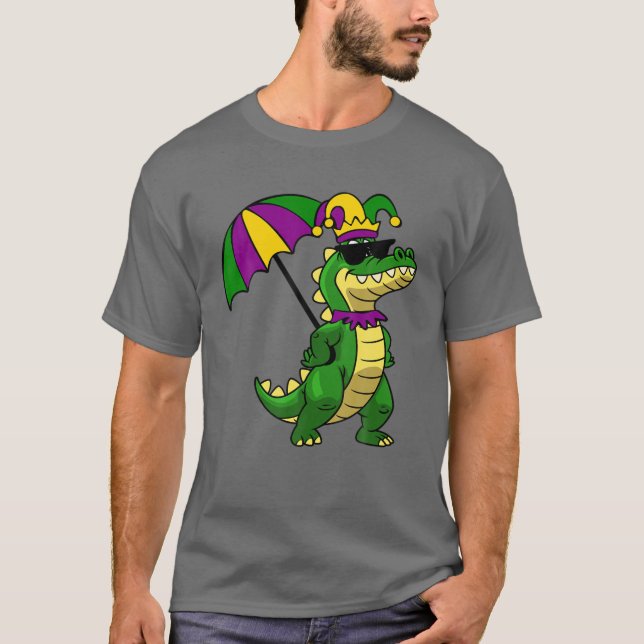 Camiseta Funny Alligator Wearing Jester And Sunglasses Funn (Anverso)