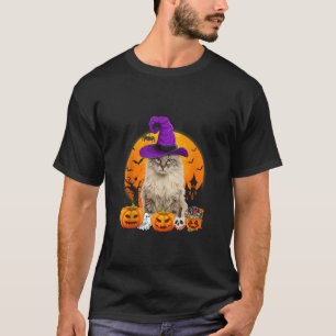 Camiseta Funny American Curl Cat Halloween Witch Pumpkin Ta
