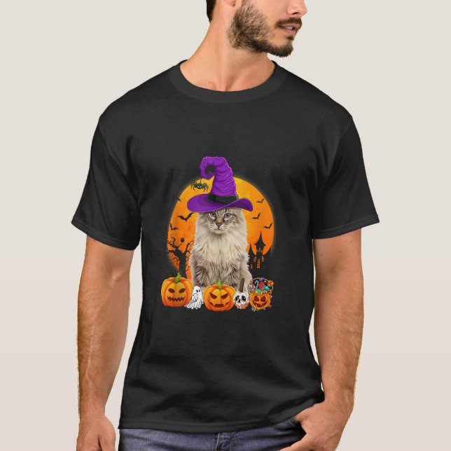 Camiseta Funny American Curl Cat Halloween Witch Pumpkin Ta (Anverso)