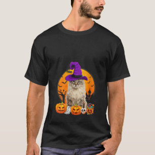 Camiseta Funny American Curl Cat Halloween Witch Pumpkin V