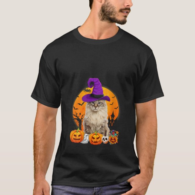 Camiseta Funny American Curl Cat Halloween Witch Pumpkin V (Anverso)