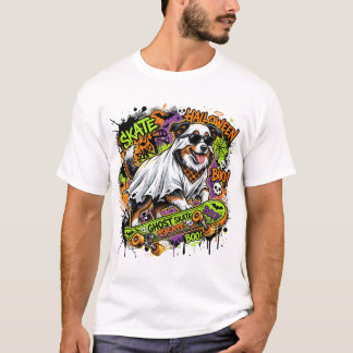 Camiseta Funny American Shepherd Ghost Skateboard Halloween