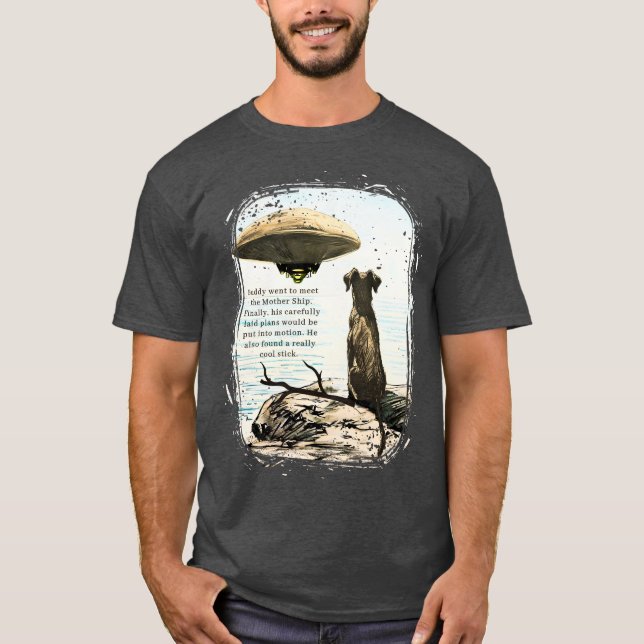 Camiseta Funny animal dog alien spaceship UFO cool stick (Anverso)