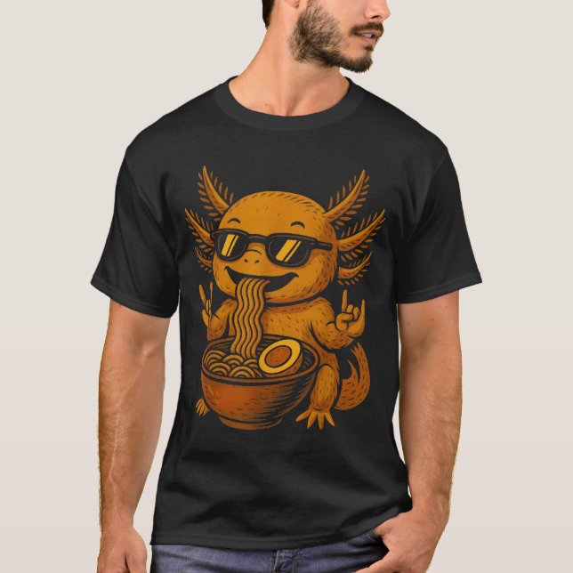 Camiseta Funny Anime Kawaii Axolotl Eating Ramen Graphic Te (Anverso)