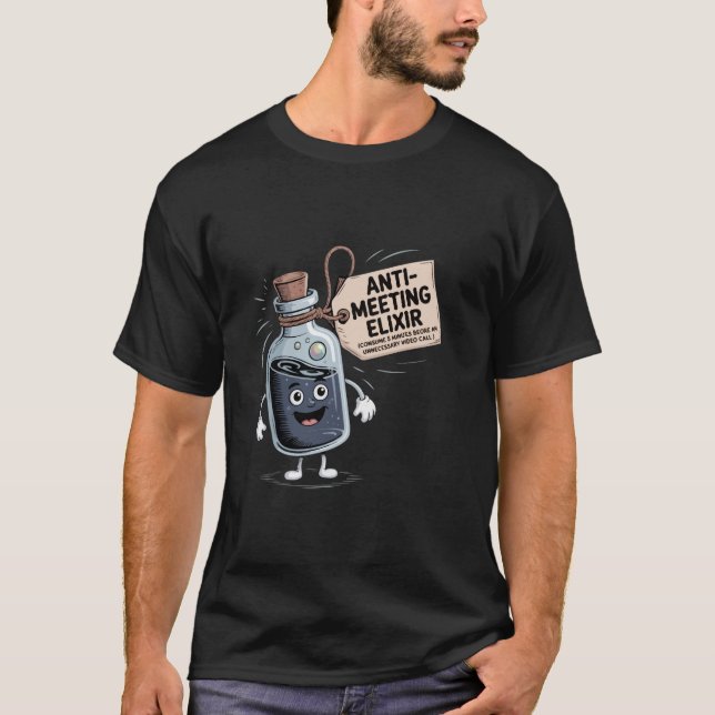 Camiseta Funny Anti-Meeting Elixir | Retro Cartoon Office H (Anverso)