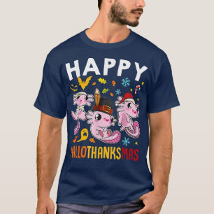 Camiseta Funny Aolotl Happy Hallothankmas Thanksgiving Xmas
