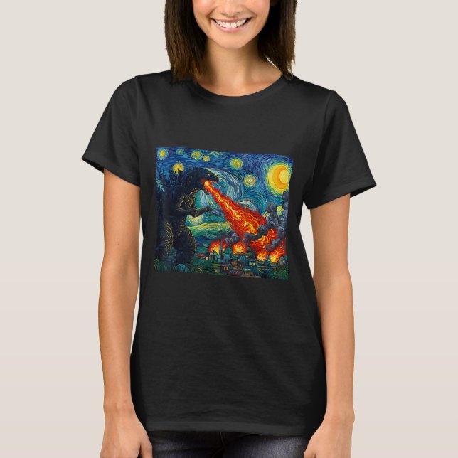 Camiseta Funny Art Japanese Monster Kaiju In Van Gogh Starr (Anverso)