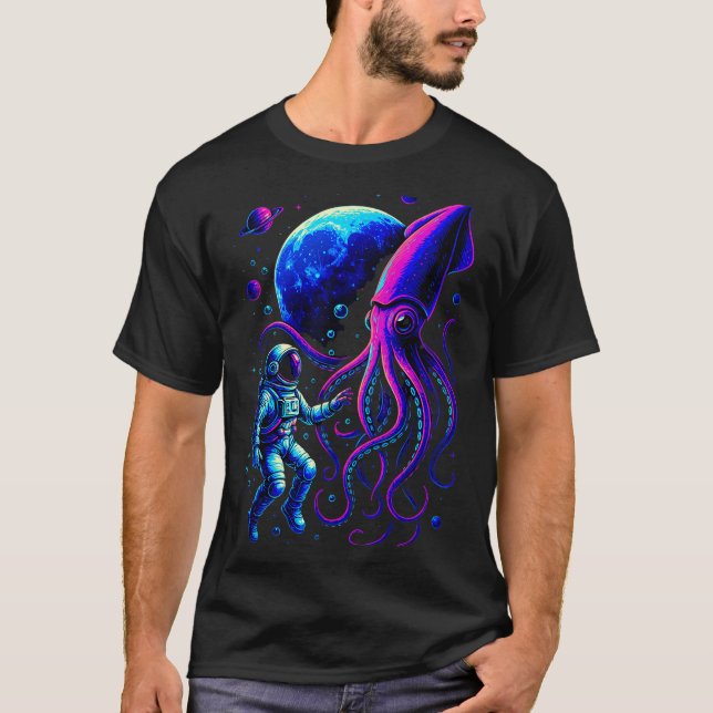 Camiseta Funny Astronaut And Squid In Underwater Space With (Anverso)