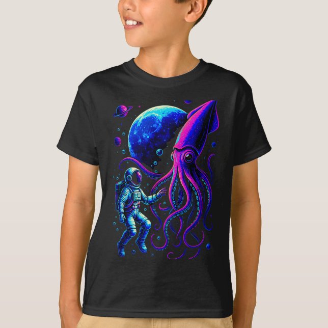 Camiseta Funny Astronaut And Squid In Underwater Space With (Anverso)