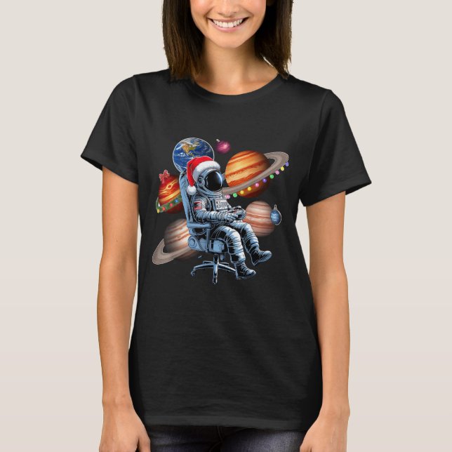 Camiseta Funny Astronaut Christmas Space Lights Santa Hat P (Anverso)