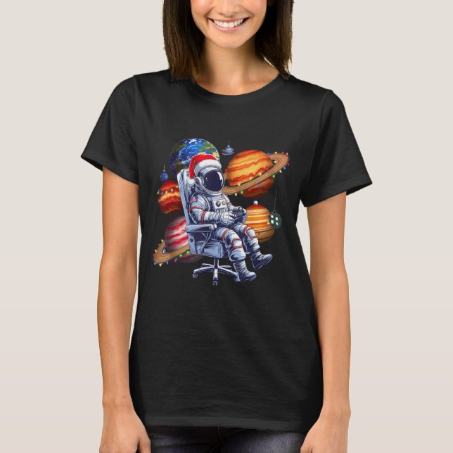 Camiseta Funny Astronaut Christmas Space Lights Santa Hat P (Anverso)