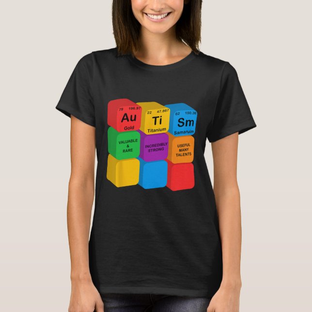 Camiseta Funny Autism Awareness Elements Tabla periódica Ch (Anverso)