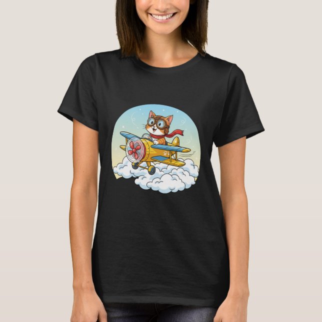 Camiseta Funny Aviator Cat Pilot T-Shirt  (Anverso)