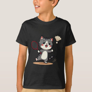 Camiseta Funny Badminton Cute Cat Racket Hombres Mujeres