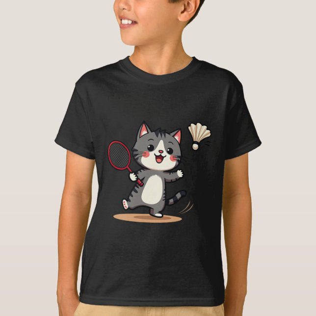 Camiseta Funny Badminton Cute Cat Racket Hombres Mujeres (Anverso)