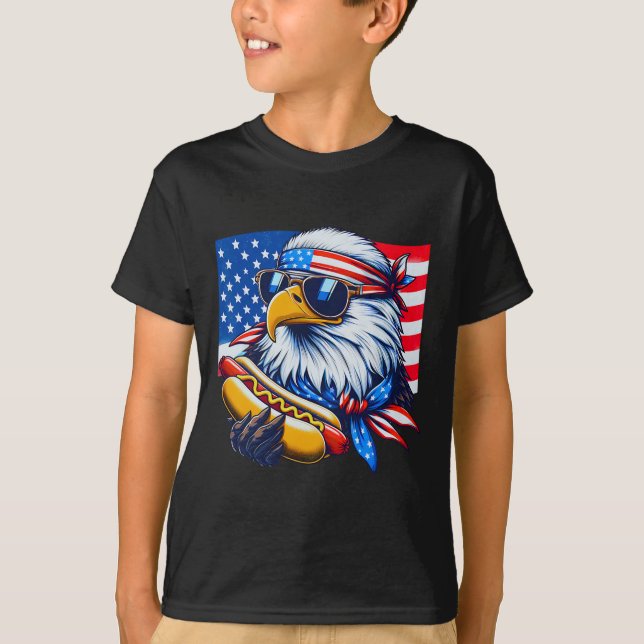 Camiseta Funny Bald Eagle Hotdog American Flag 4th Of July  (Anverso)