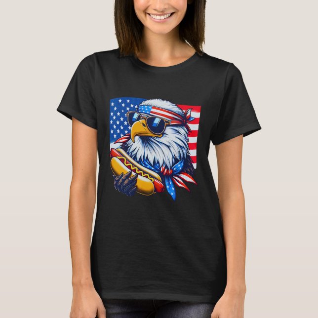 Camiseta Funny Bald Eagle Hotdog American Flag 4th Of July  (Anverso)