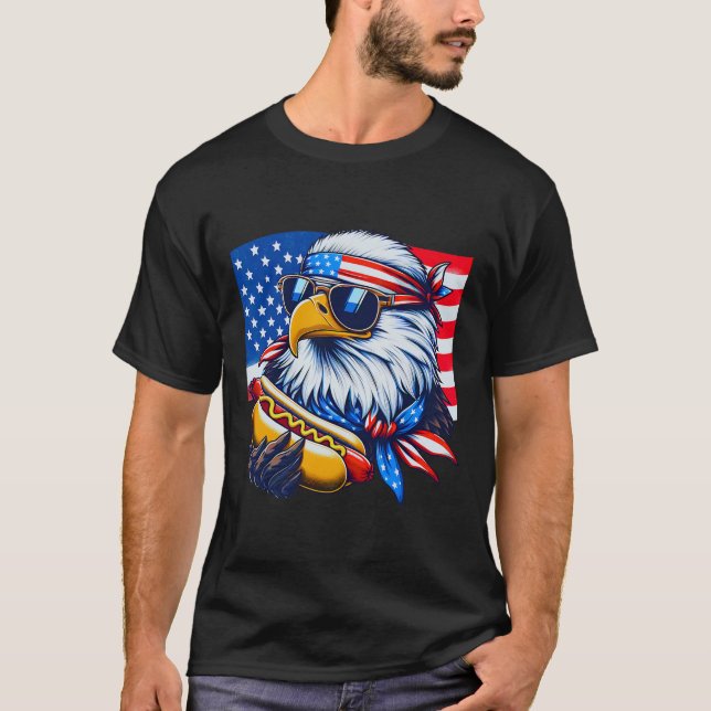 Camiseta Funny Bald Eagle Hotdog American Flag 4th Of July  (Anverso)