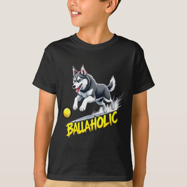 Camiseta Funny Ballaholic Siberian Husky Dog Chasing Ball  (Anverso)